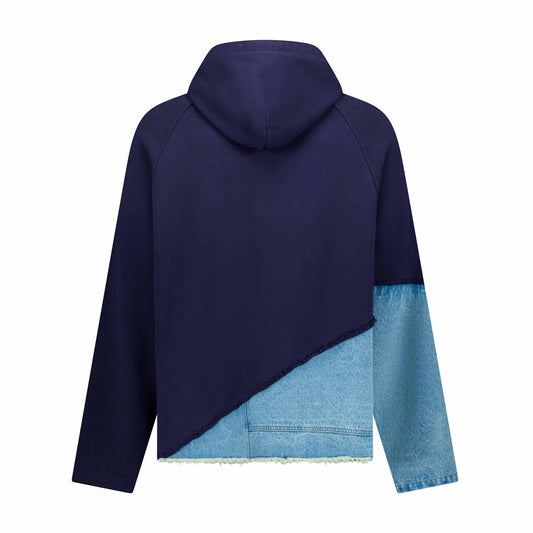 Distressed Denim Hoodie Navy