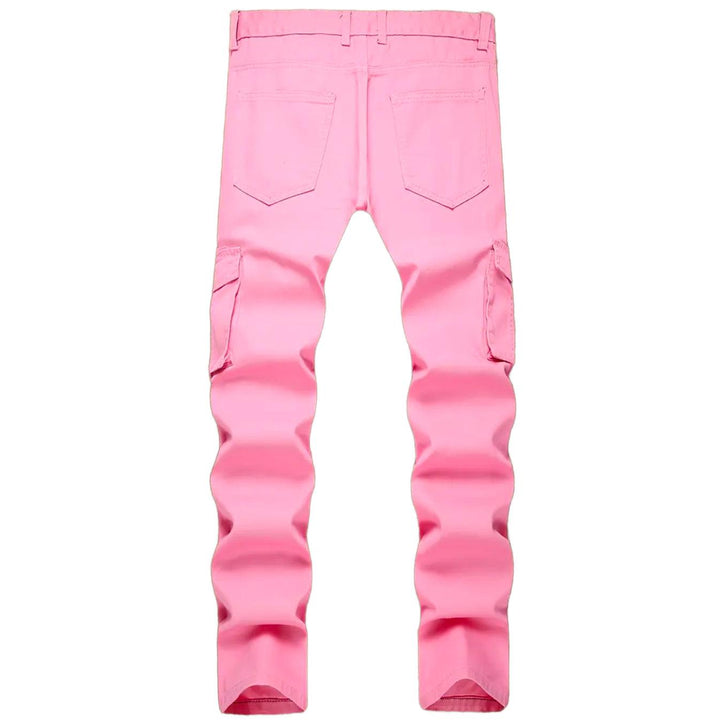 Colored Jeans Pink Jeans Street Style Light Pink Multi-Bone Jeans
