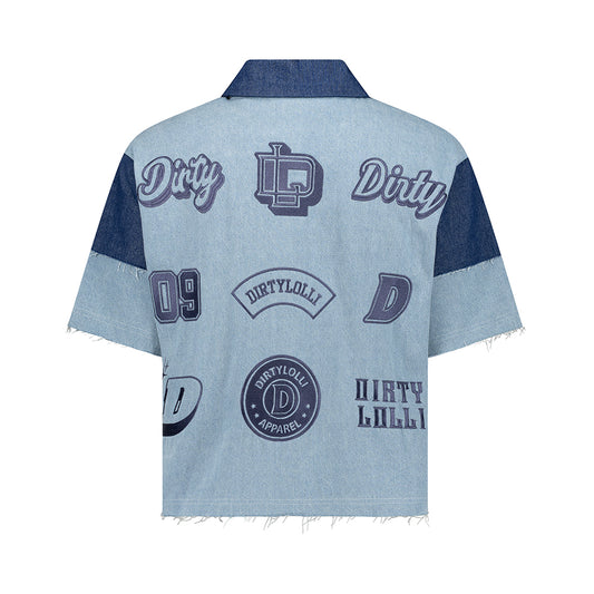 Y2K Logos Cropped Denim Shirt