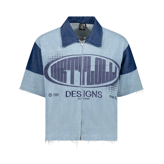 Y2K Logos Cropped Denim Shirt